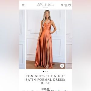 Bella & Bloom Tonight’s the night satin formal dress: Rust